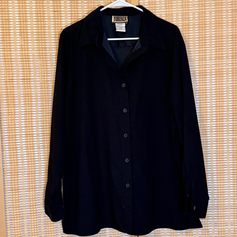 Forenza Womens Black Long Sleeve Button Down Shirt Large Whimsigoth Office